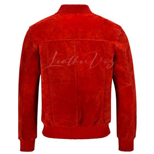 MENS 70S RED SUEDE LEATHER BOMBER JACKET FOR VALENTINES - Image #2