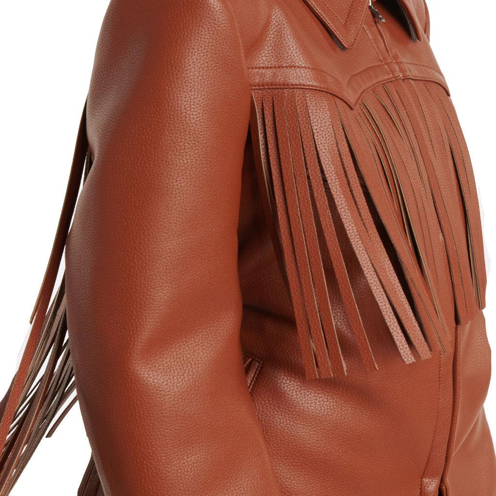 Womens Leather Fringe-Trimmed Jacket - Image #3