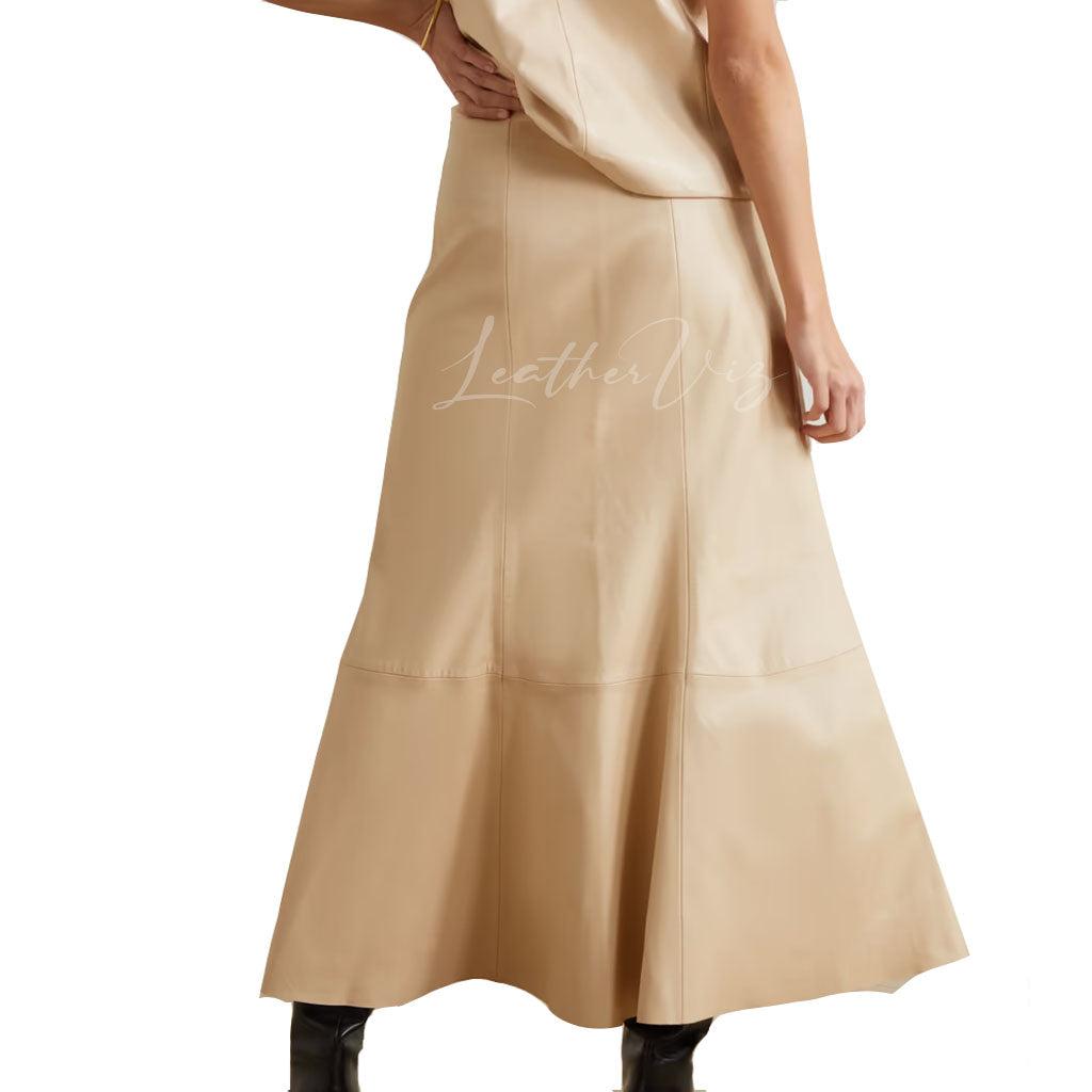 beige leather skirt