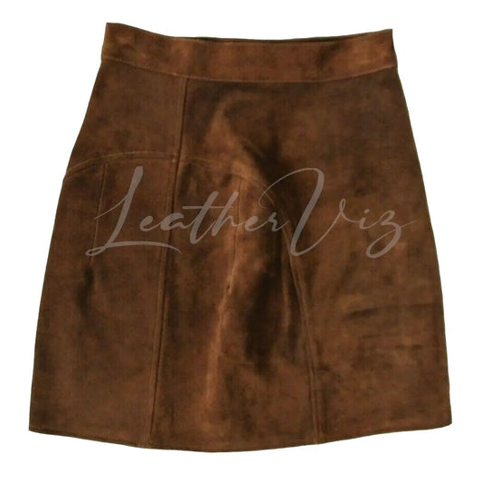 BROWN SUEDE LEATHER MINI SKIRT FOR WOMEN - Image #2