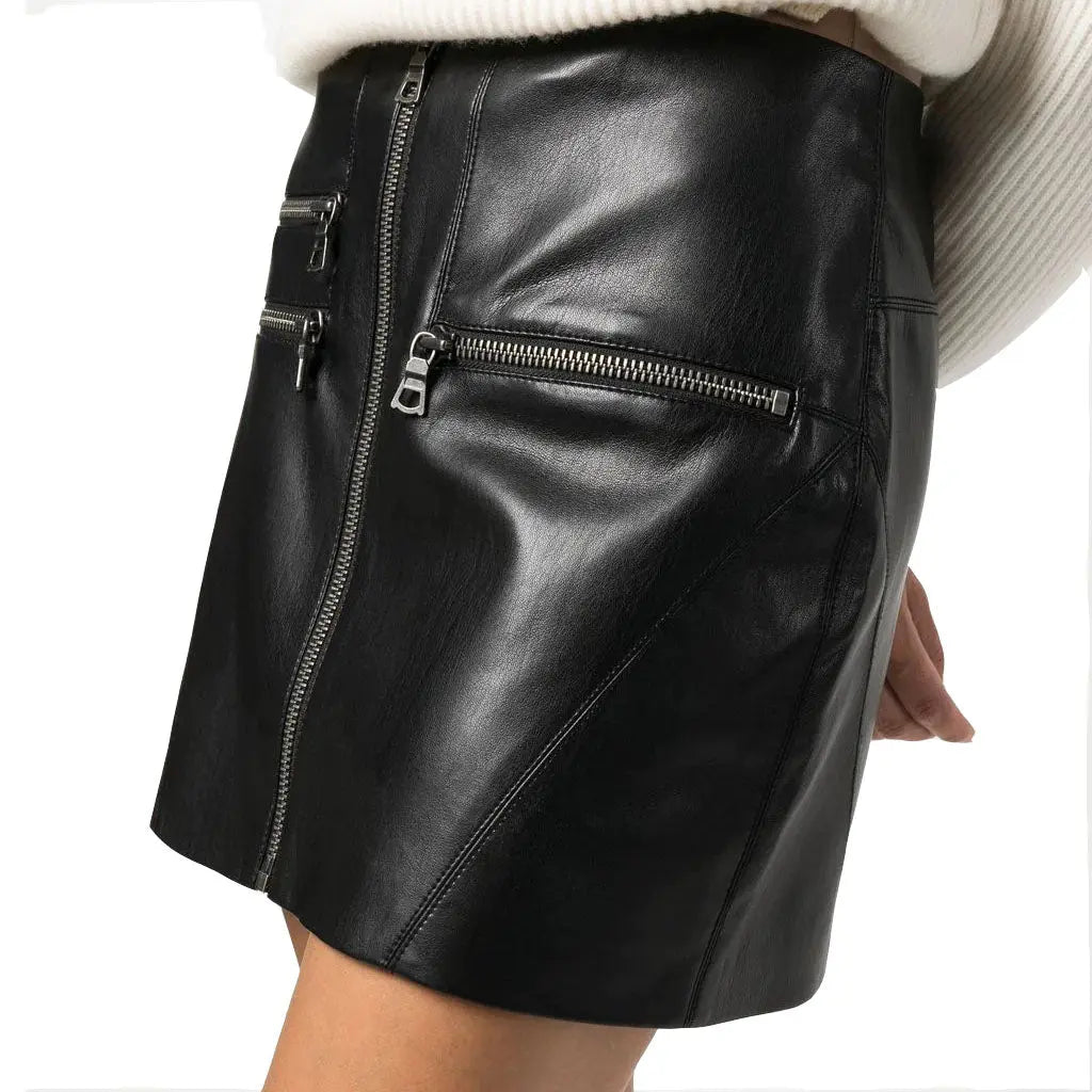 Modern Zip-Up Leather Mini Skirt For Summer - Image #1