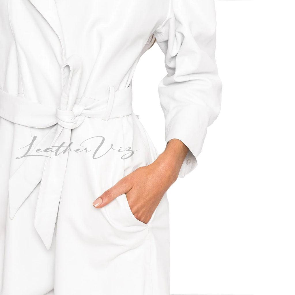 WOMEN WHITE LEATHER MINI JUMPSUITS - Image #2