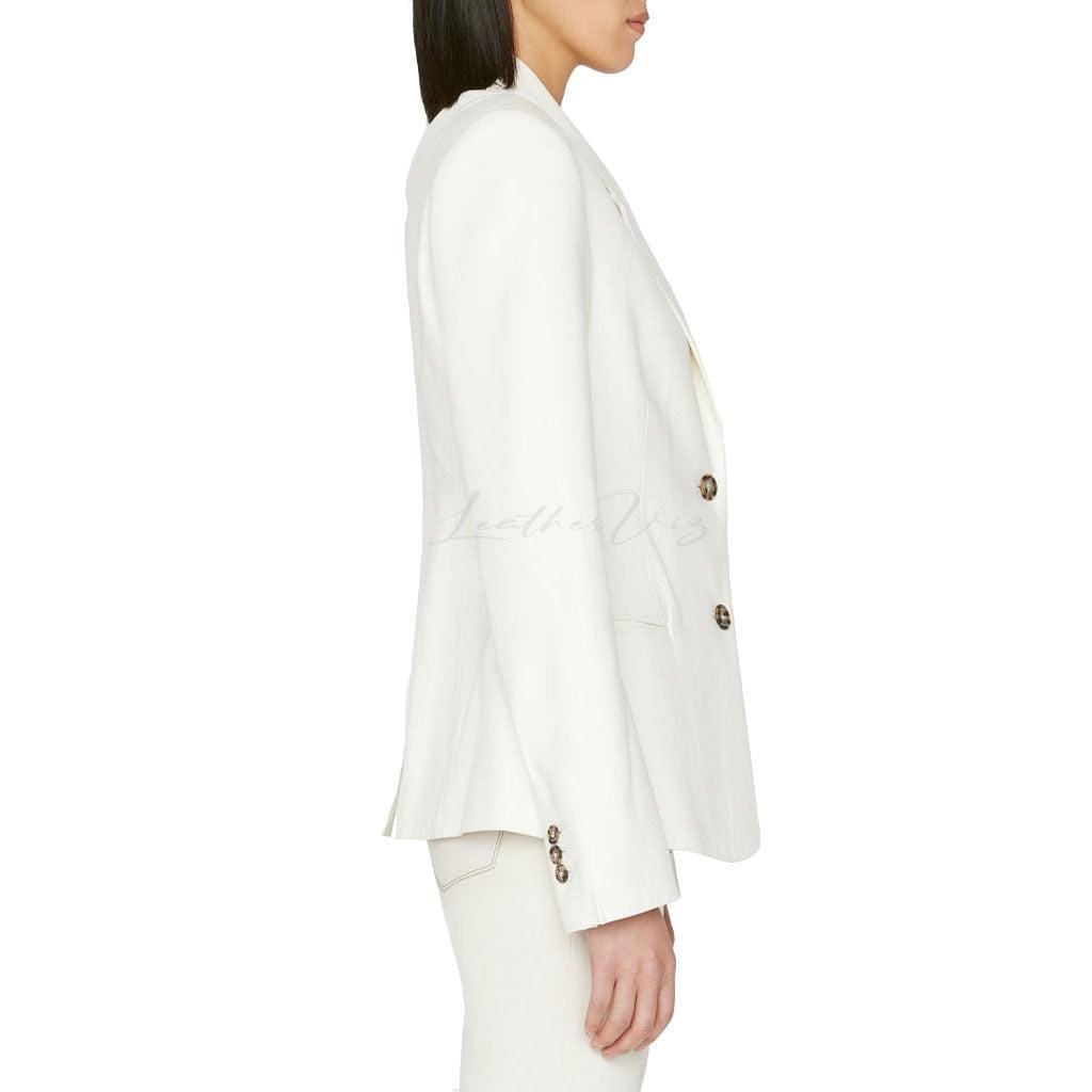 FEMME LEATHER BLAZER IN WHITE - Image #5