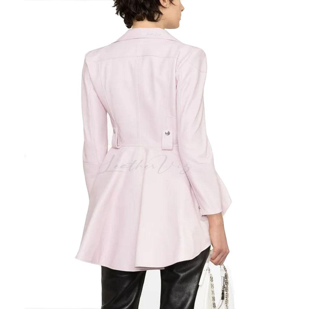 PINK PEPLUM LEATHER BIKER JACKET FOR WOMEN - Image #3