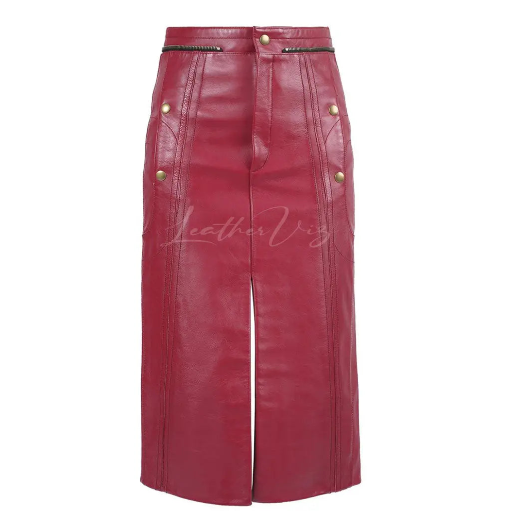 Red leather skirt