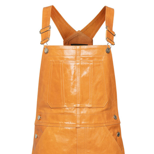A-Line Fit Women Leather Dungaree Dress