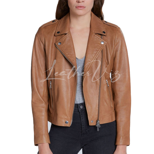 Asymmetrical Zipper Closure Women Leather Jacket