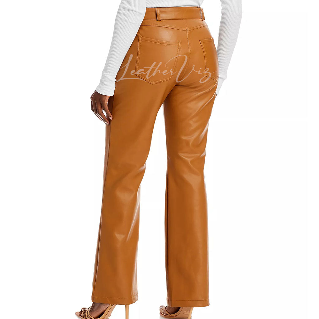 BANDED WAIST WOMEN LEATHER TROUSERS