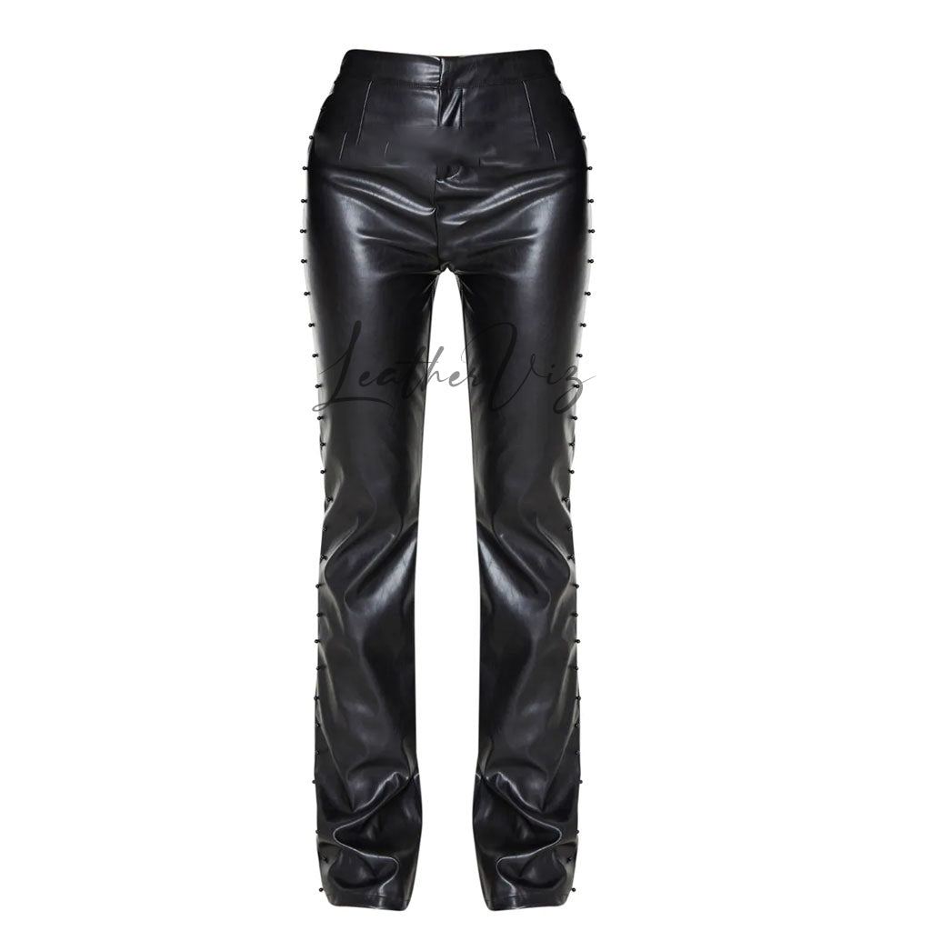 BLACK BEADED SIDE LEATHER WIDE TROUSER