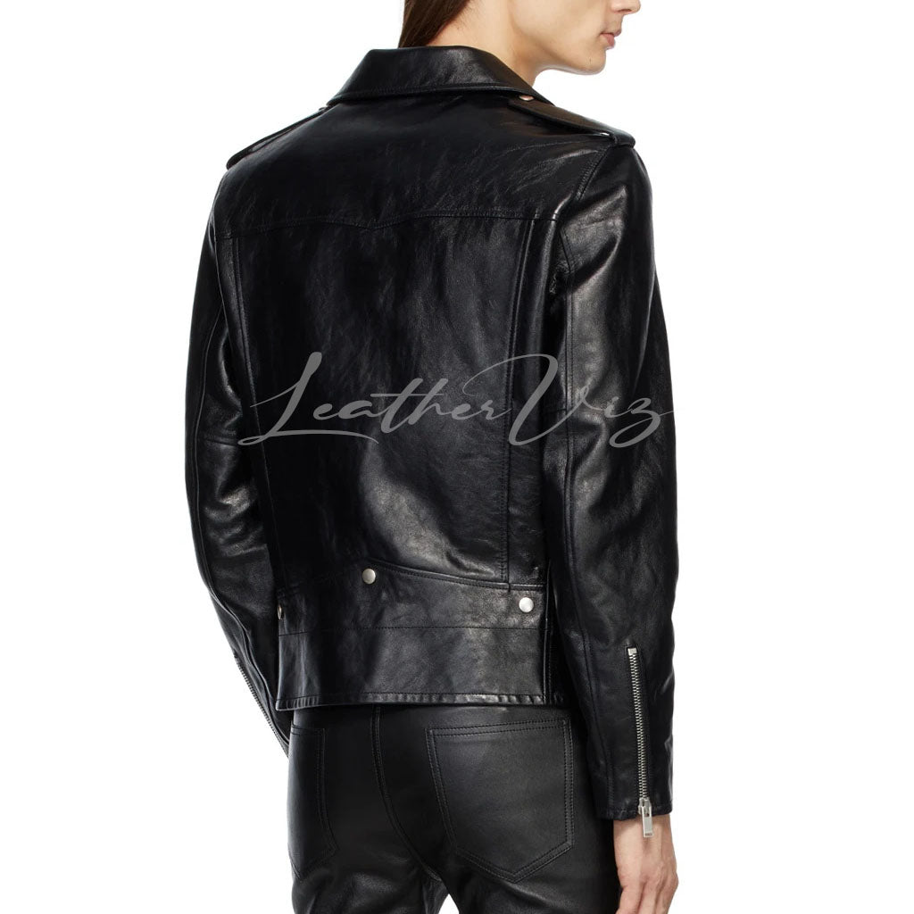 BLACK BIKER MOTORCYCLE MEN LEATHER JACKET