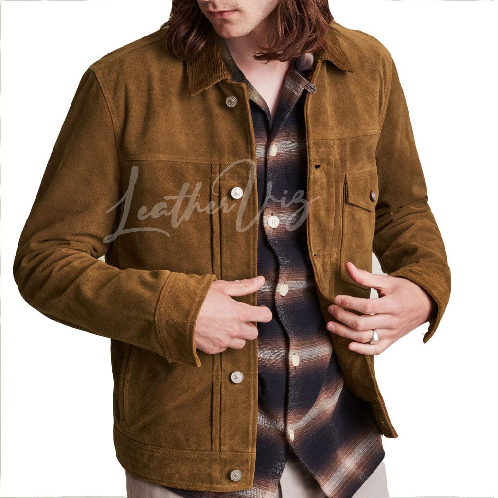 BOX PLEAT FRONT MEN SUEDE LEATHER JACKET