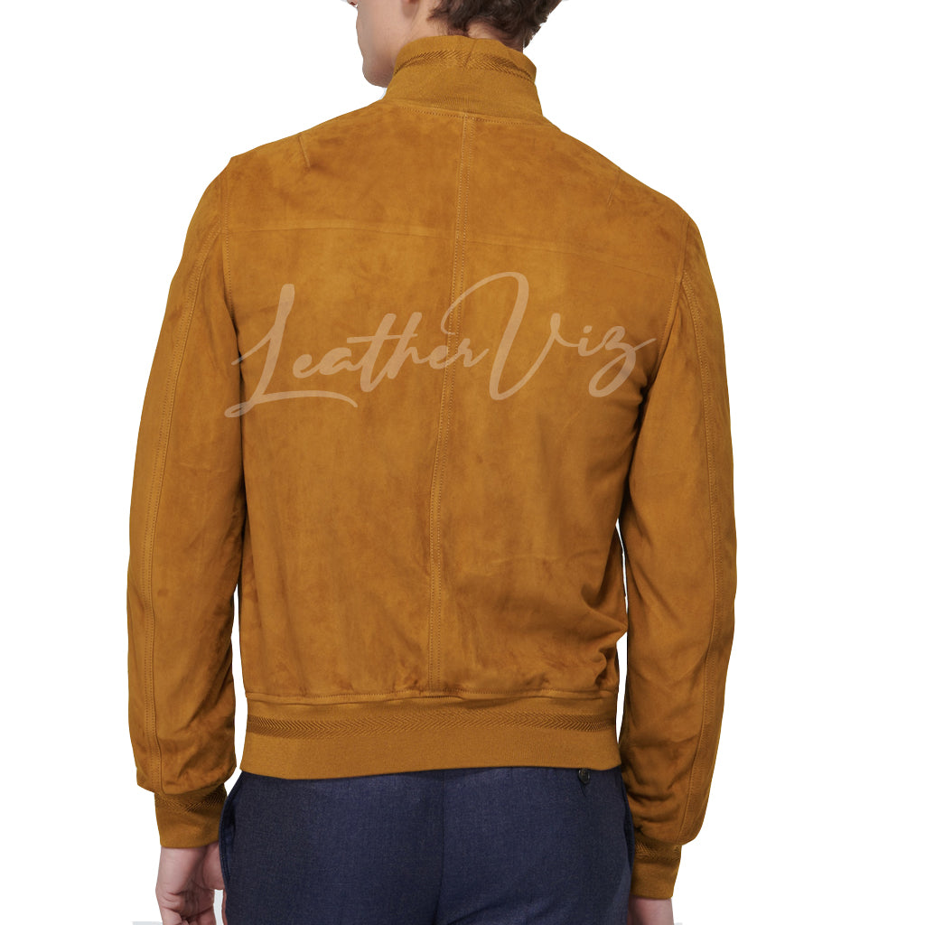 BUTTON CLOSURE SUEDE LEATHER BOMBER JACKET