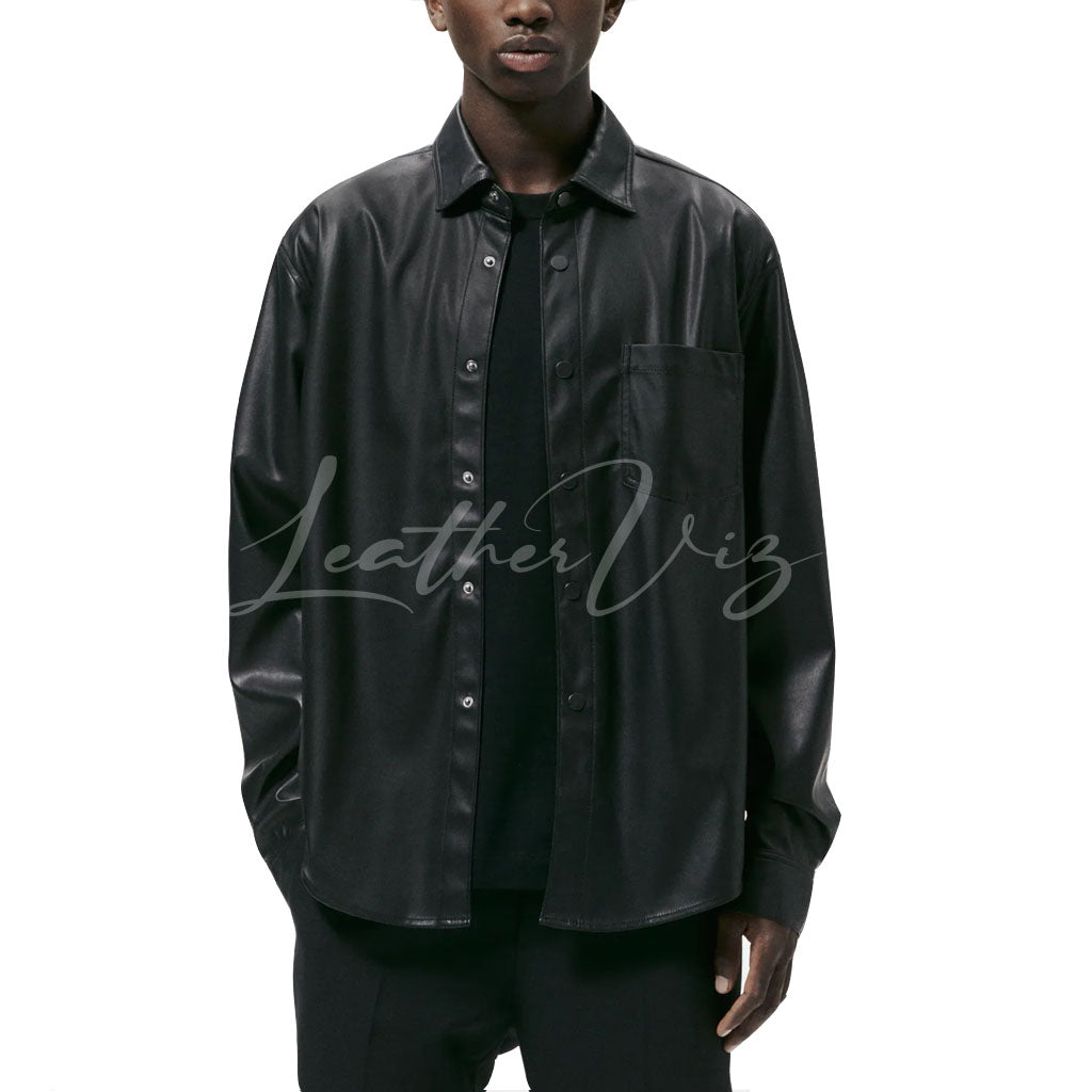 CLASSIC STYLE LEATHER OVERSHIRT FOR MEN