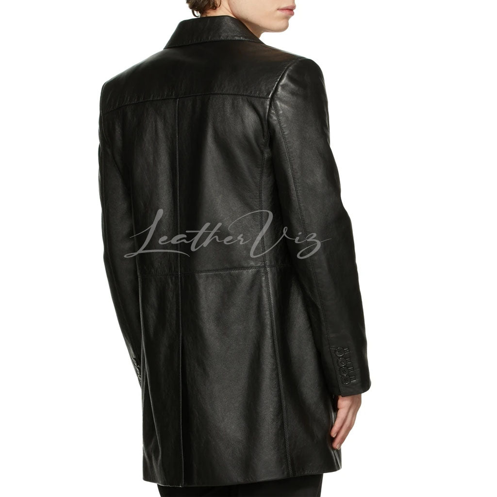 CLASSIC STYLE LONG LEATHER COAT FOR MEN