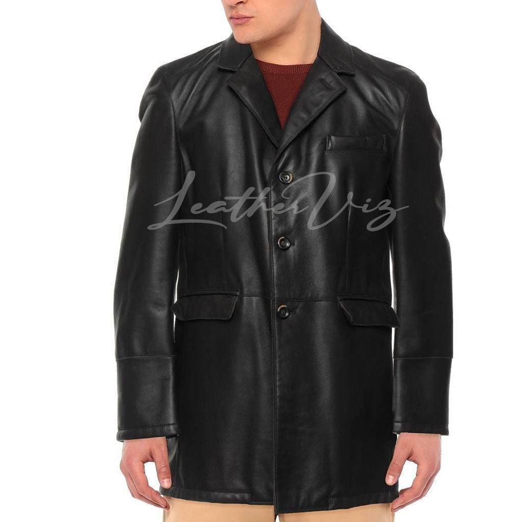 CLASSIC STYLE MEN BLACK LEATHER COAT