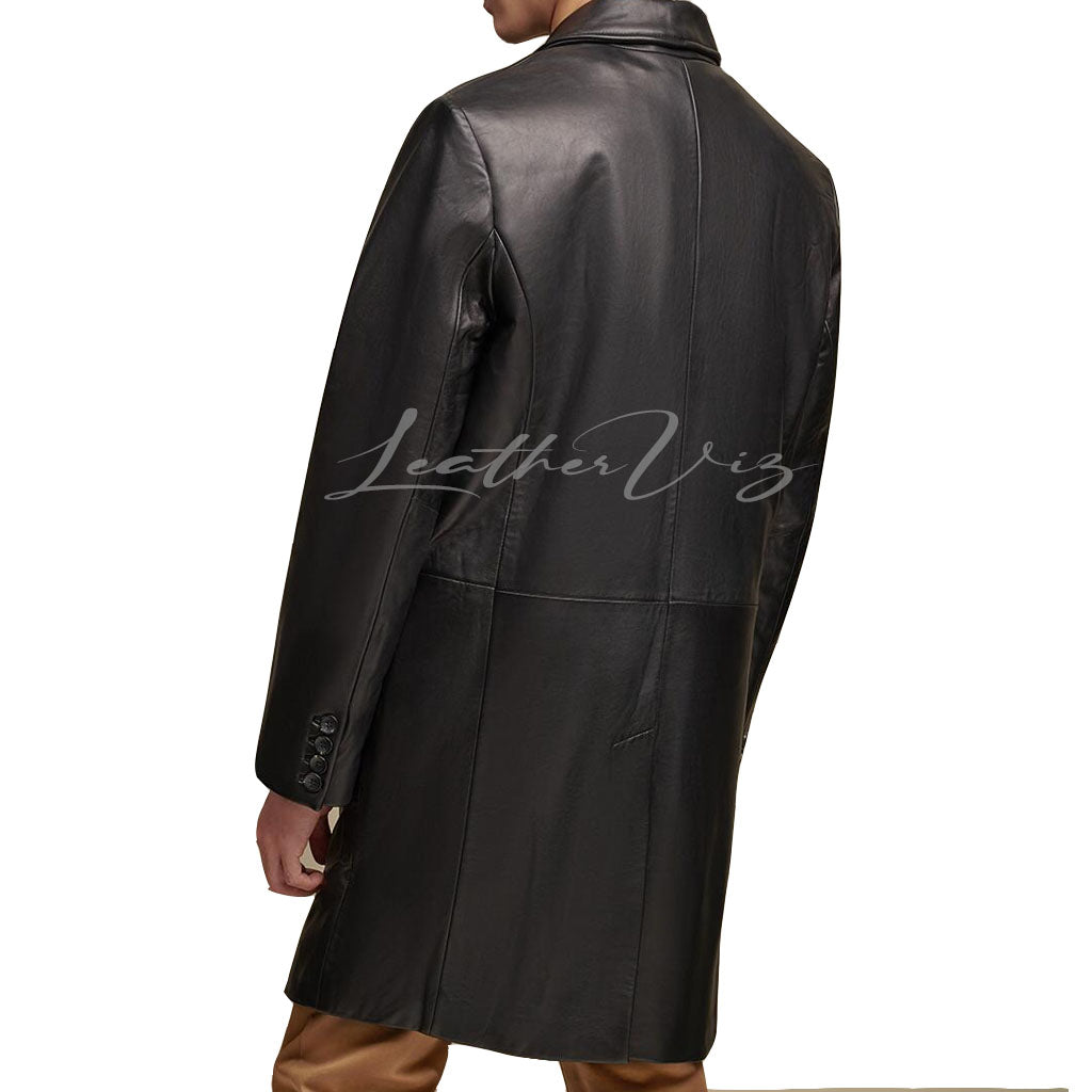 CLASSIC STYLE LONG LEATHER COAT FOR MEN