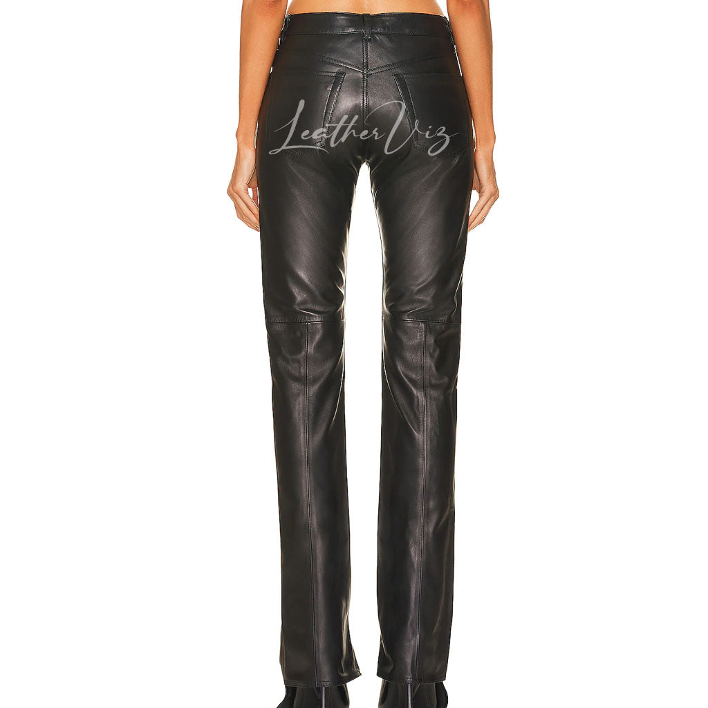 CLASSIC STYLE WOMEN BLACK LEATHER PANTS