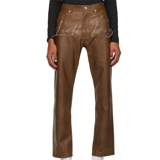 CORPORATE STYLE BROWN MEN LEATHER PANTS