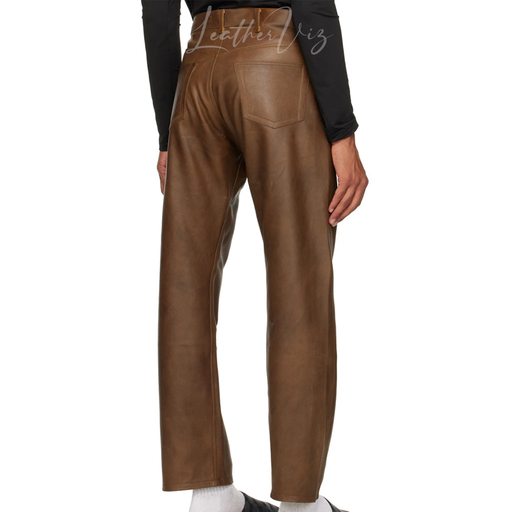 CORPORATE STYLE BROWN MEN LEATHER PANTS