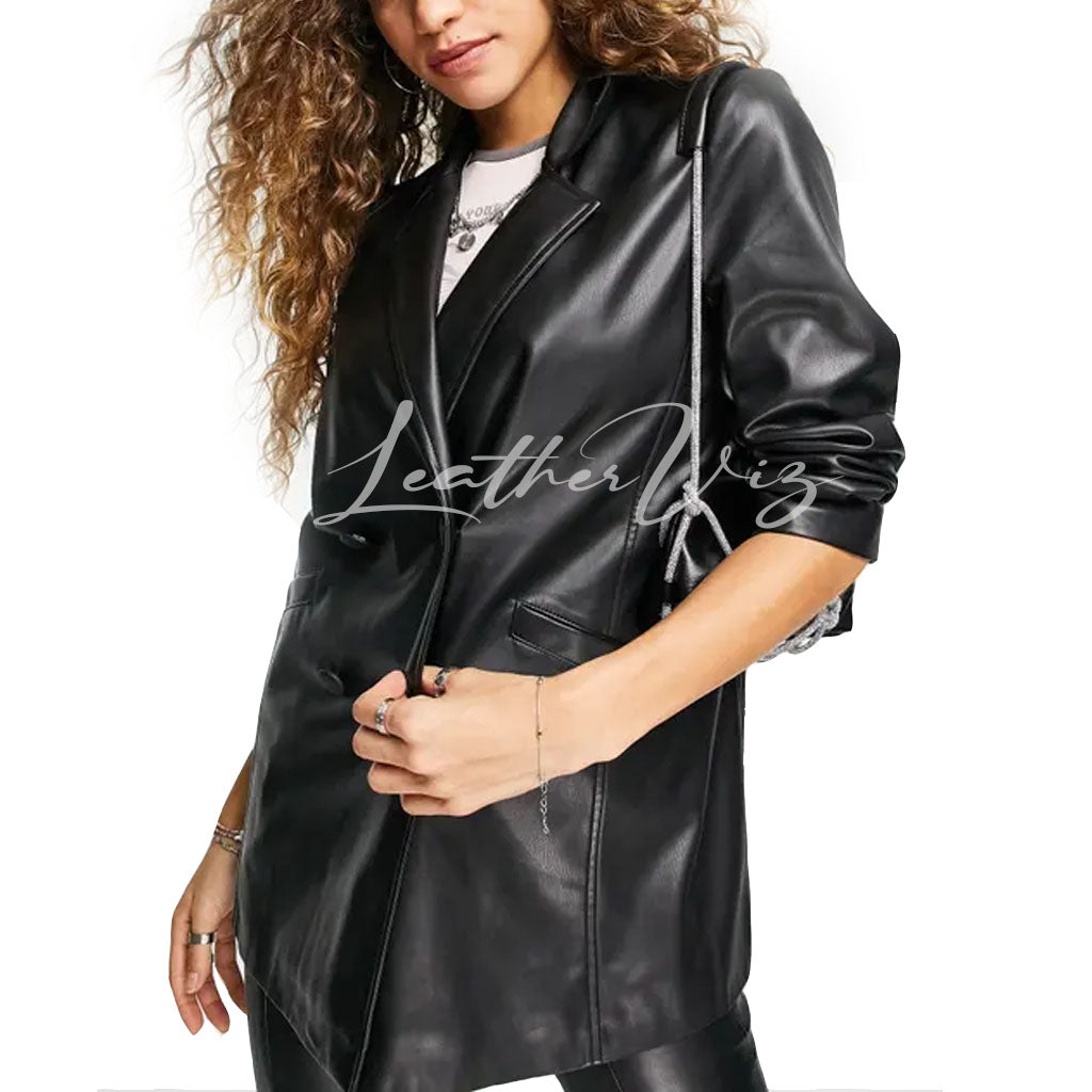 CORPORATE STYLE DOUBLE BREASTED WOMEN LEATHER BLAZER