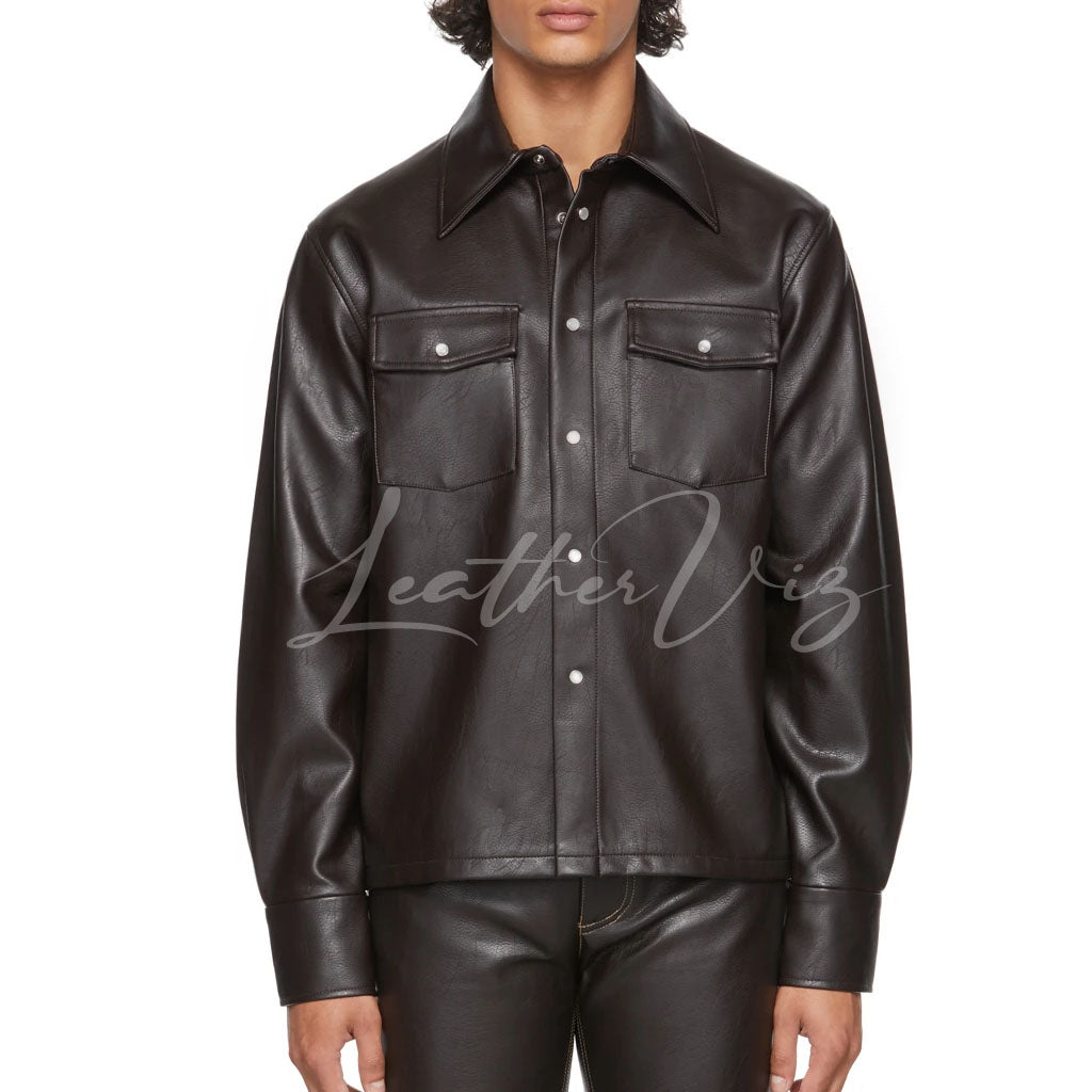 CORPORATE STYLE LEATHER SHIRT FOR MEN