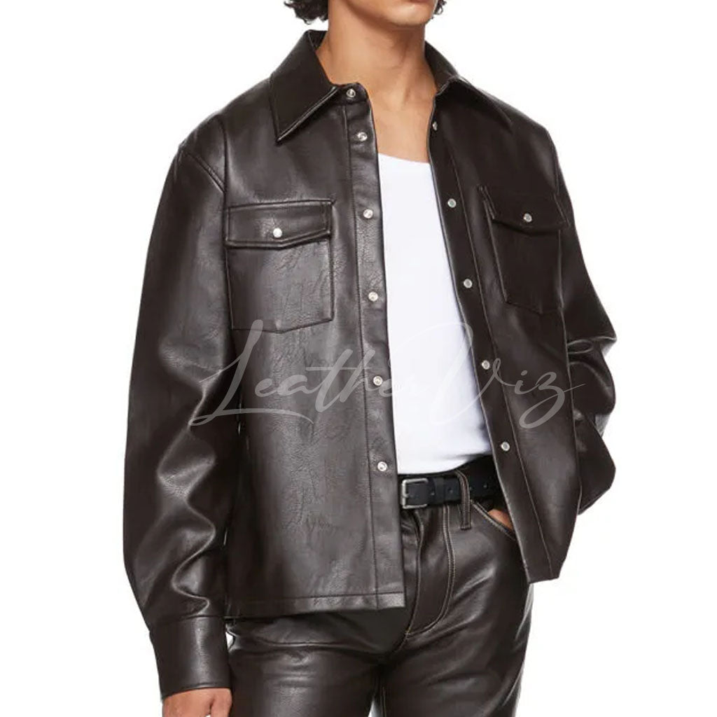 CORPORATE STYLE LEATHER SHIRT FOR MEN