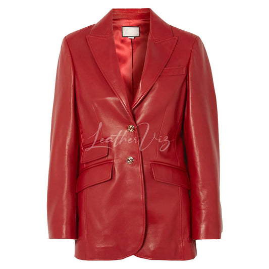CORPORATE STYLE RED LEATHER BLAZER FOR WOMEN