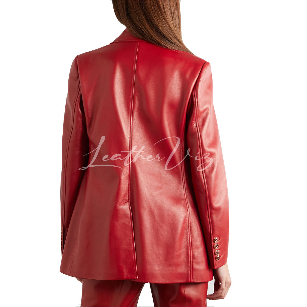 CORPORATE STYLE RED LEATHER BLAZER FOR WOMEN