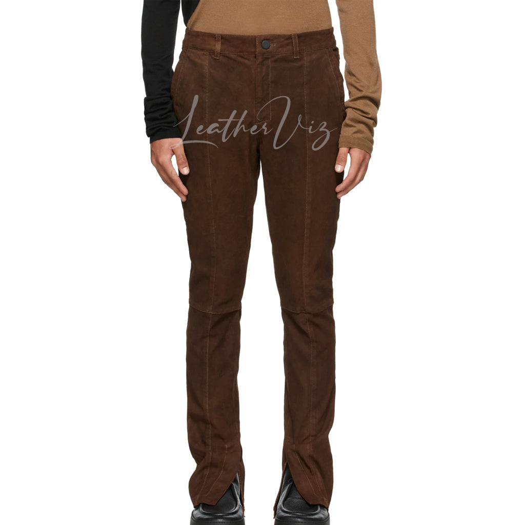 CORPORATE STYLE SUEDE LEATHER SLIM-FIT PANT