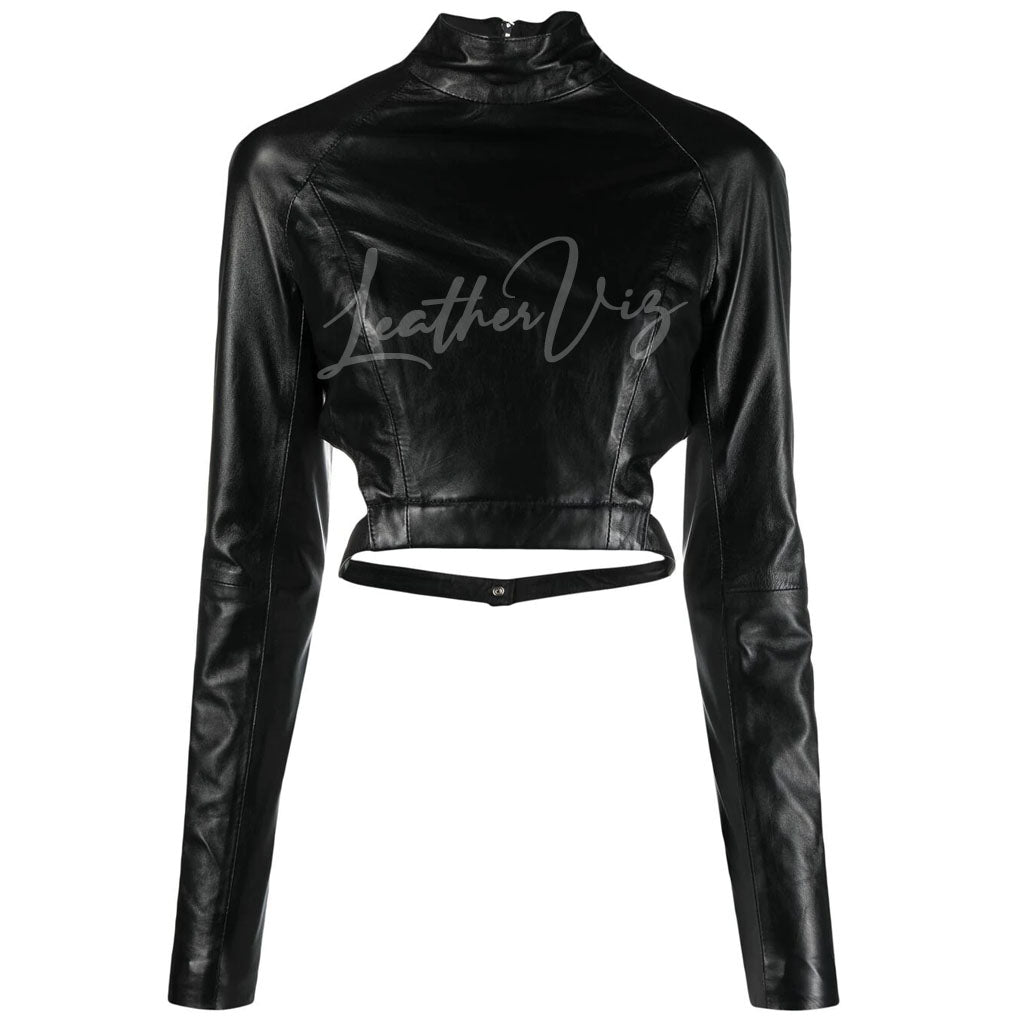 CUT-OUT STYLE WOMEN LEATHER TOP