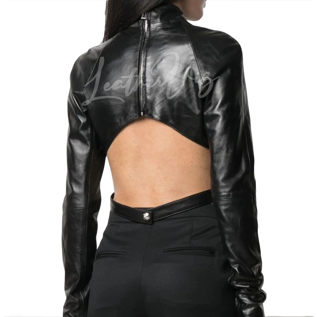 CUT-OUT STYLE WOMEN LEATHER TOP