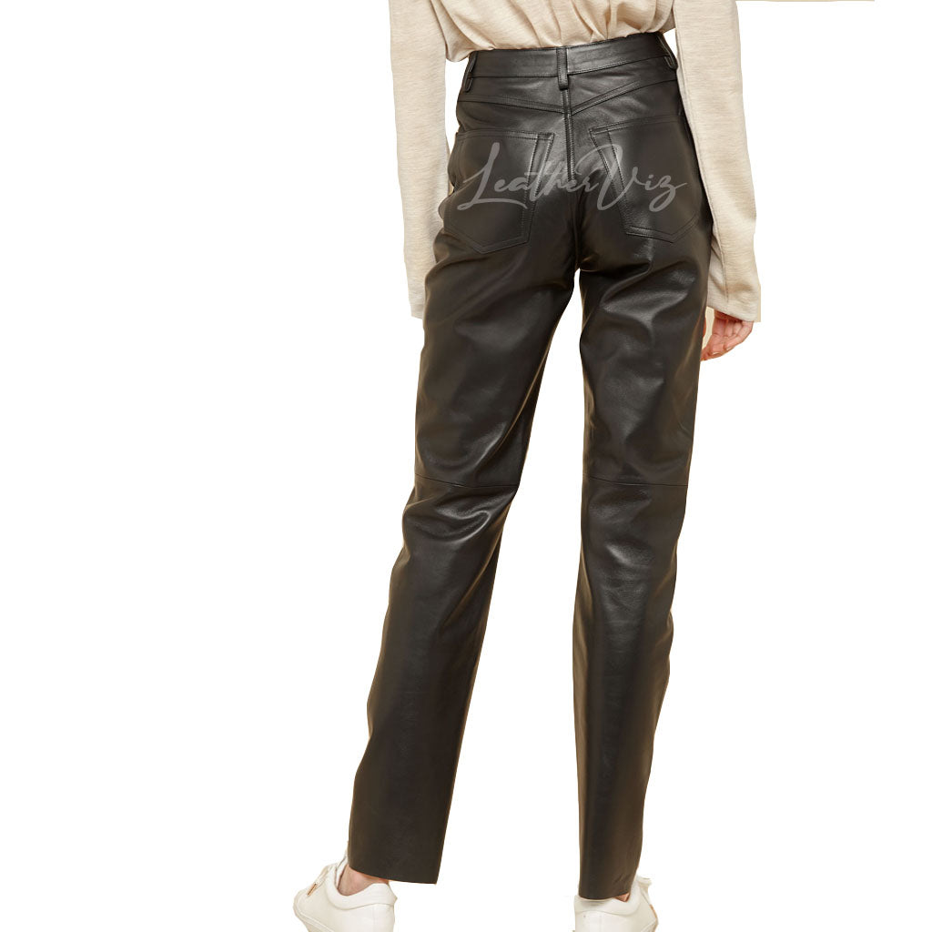 CORPORATE STYLE BLACK LEATHER TROUSERS