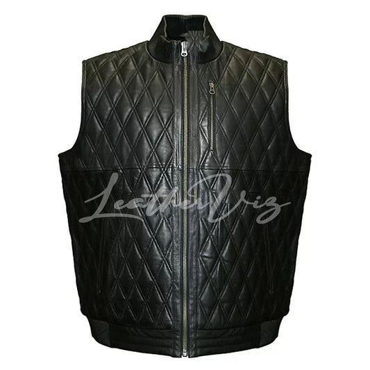 DIAMOND QUILTED LAMBSKIN LEATHER VEST FOR MEN