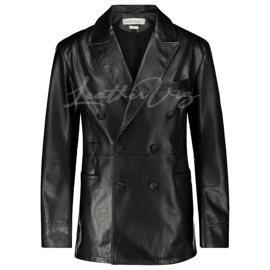 DOUBLE-BREASTED MEN LEATHER COAT