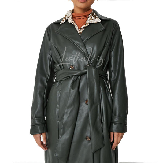 DOUBLE BREASTED WOMEN LEATHER TRENCH COAT