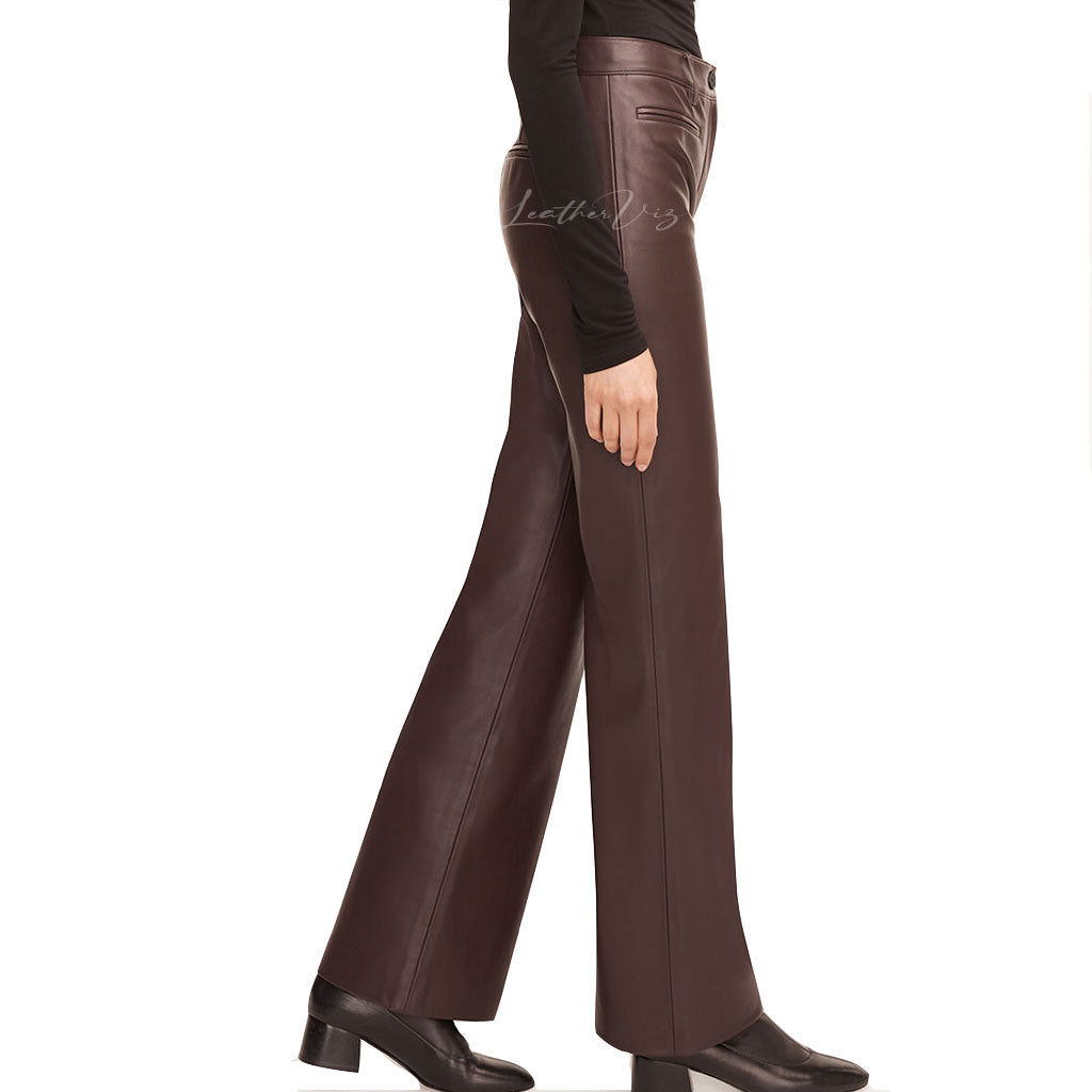 DOUBLE WELT FRONT WOMEN LEATHER PANTS