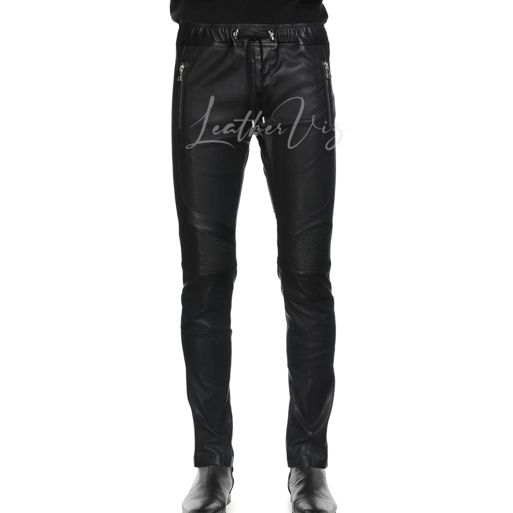 DRAW STRING WAIST MEN LEATHER TROUSERS
