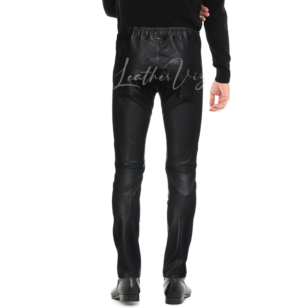 DRAW STRING WAIST MEN LEATHER TROUSERS