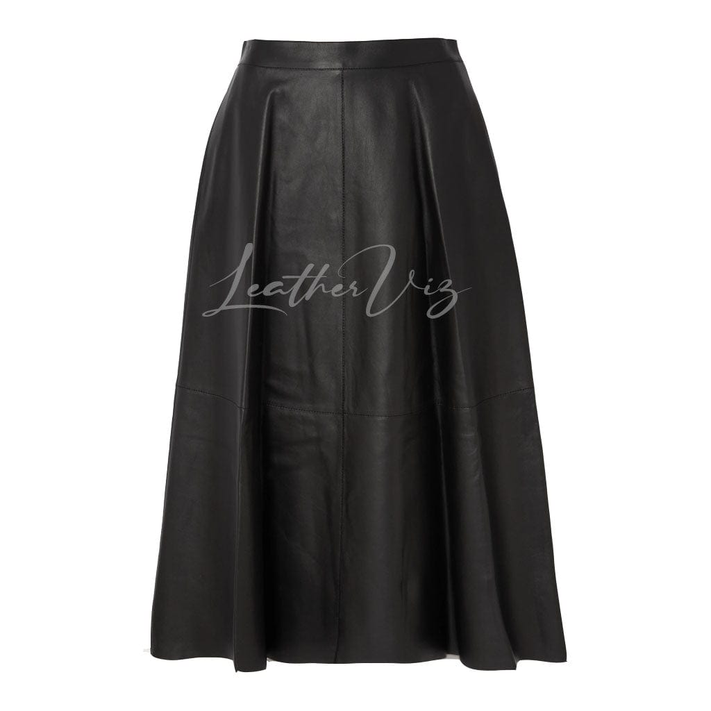 FITTED WAISTBAND WOMEN BLACK LEATHER SKIRT