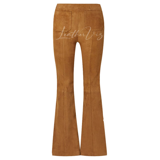 FLARED LEG SUEDE LEATHER PANTS FOR WOMEN