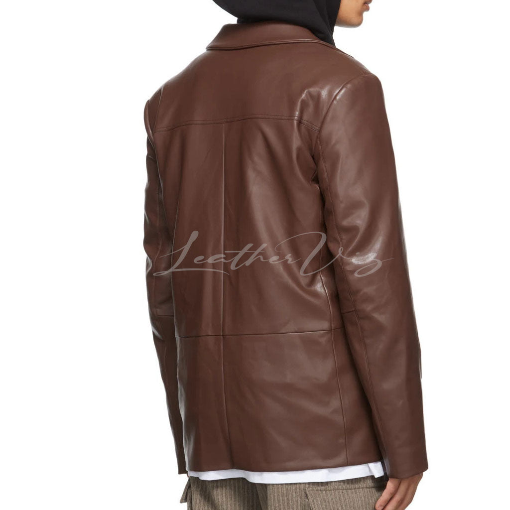 FOUR-BUTTON CLOSURE MEN LEATHER BLAZER