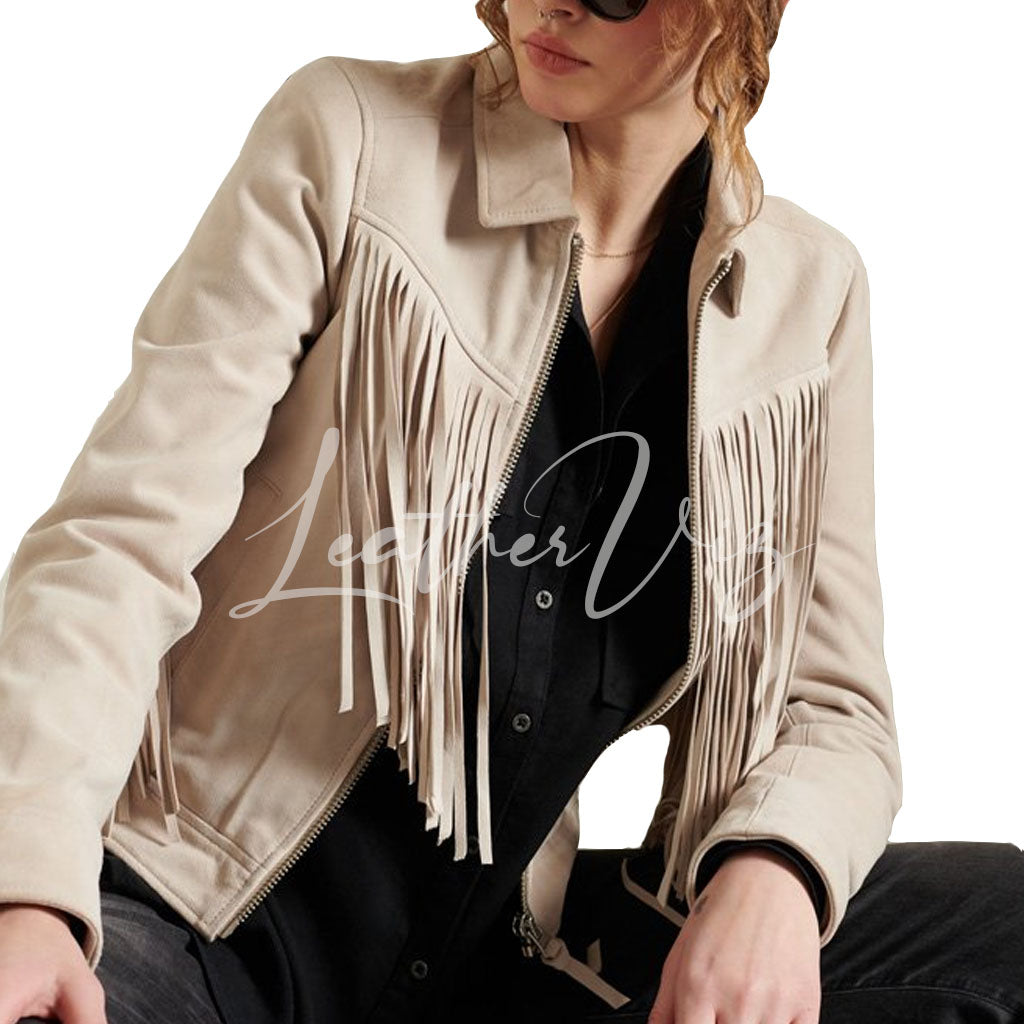 FRINGE DETAILING WOMEN LEATHER JACKETS