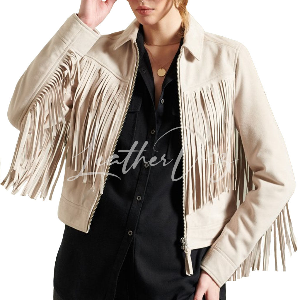 FRINGE DETAILING WOMEN LEATHER JACKETS