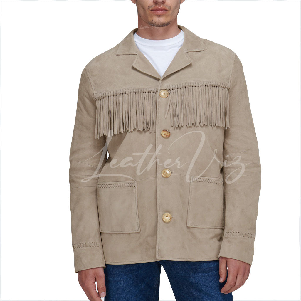 FRINGED STYLE SUEDE LEATHER SHIRT FOR MEN
