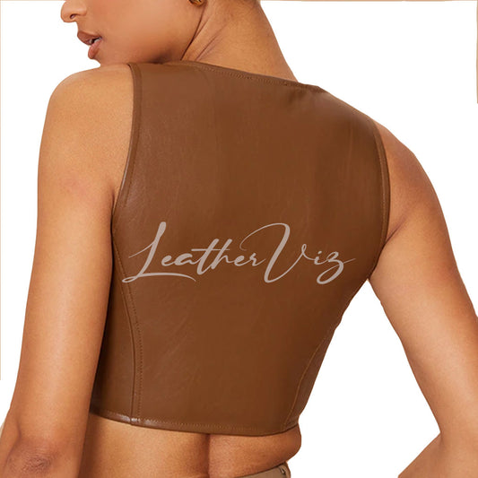 FRONT LACE-UP DETAILING HOT LEATHER CROP TOP