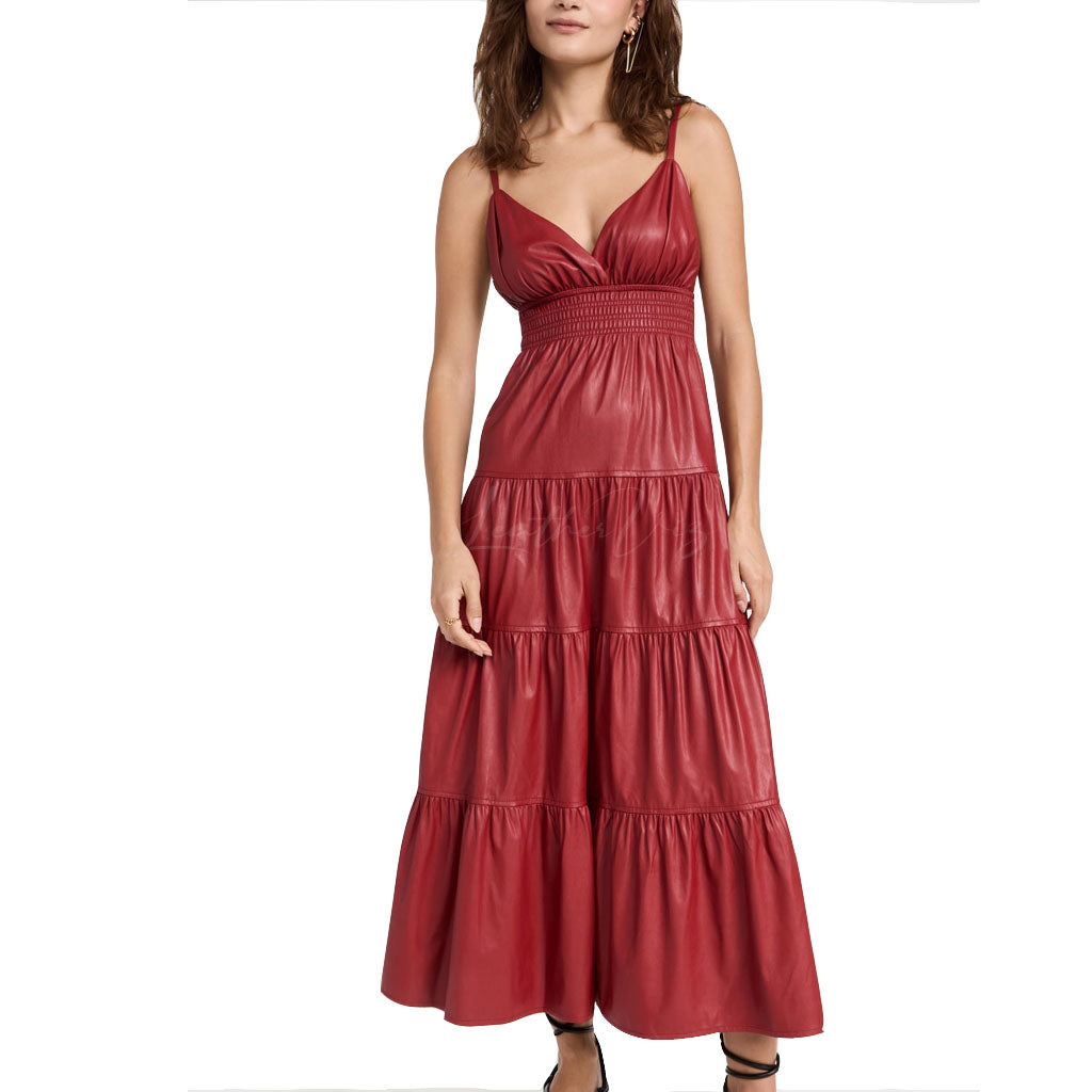 Faux Leather Dress Women Red Leather Gown Dress