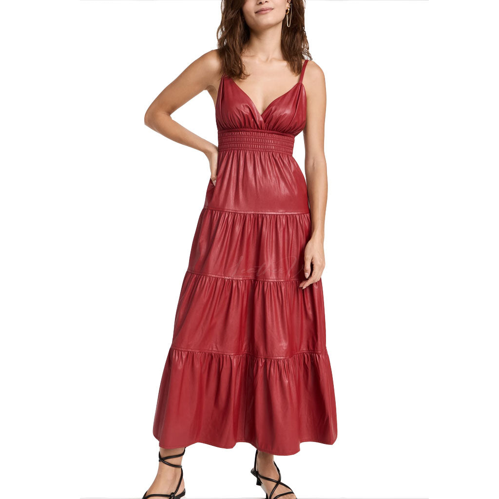 Faux Leather Dress Women Red Leather Gown Dress