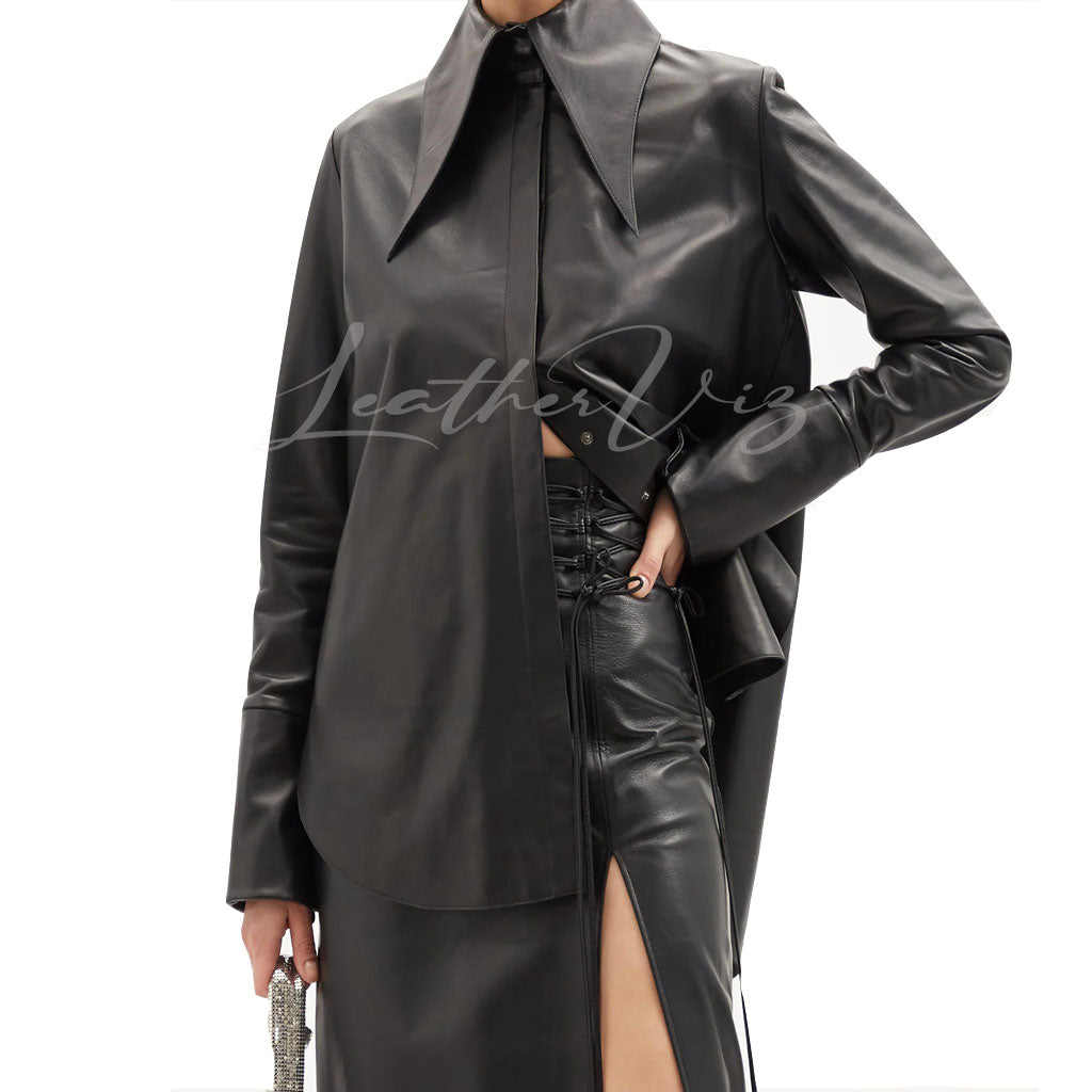 HALLOWEEN SPECIAL EXAGGERATED-COLLAR LEATHER SHIRT