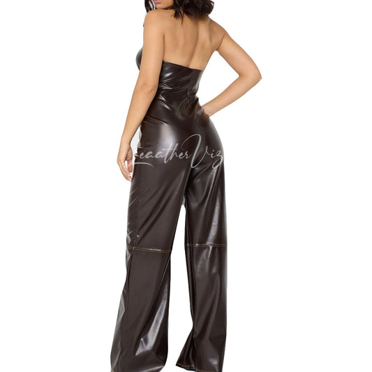 HALTER STYLE HOT FAUX LEATHER JUMPSUIT FOR WOMEN