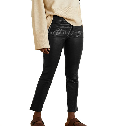 HIGH-RISE SLIM FIT LEATHER PANTS FOR WOMEN